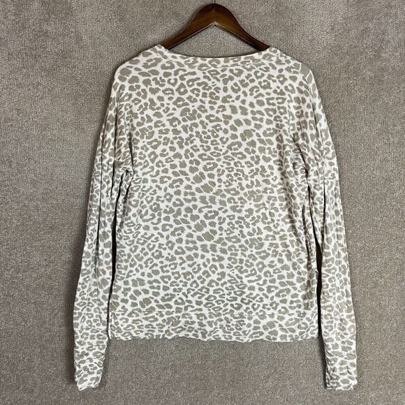 Glyder Lounge Sweatshirt Womens Medium Oatmilk Leopard Print Crewneck Thumbholes - Picture 11 of 12